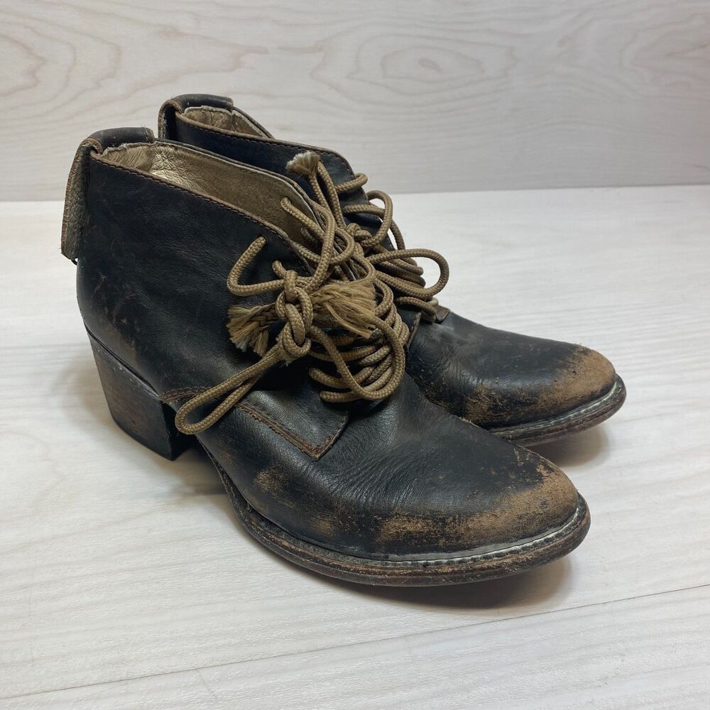 Vtg Freebird by Steven Sidra Bootie Women's Size 7 Black Distressed Lace Up